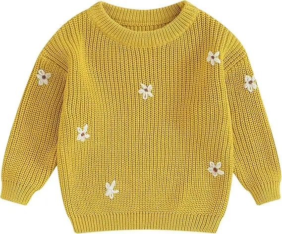 Long Sleeve Flower Pullover Tops for Baby Girls Boys Toddler Knitted Sweatshirt for Fall Winter Comfortable Sweater Clothes