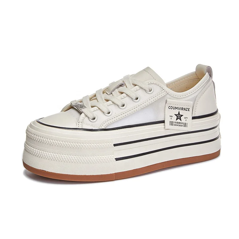 Platform Shoes Hidden Wedge 3 Inches Height Increase High Heel White Fashion Sneakers for Women