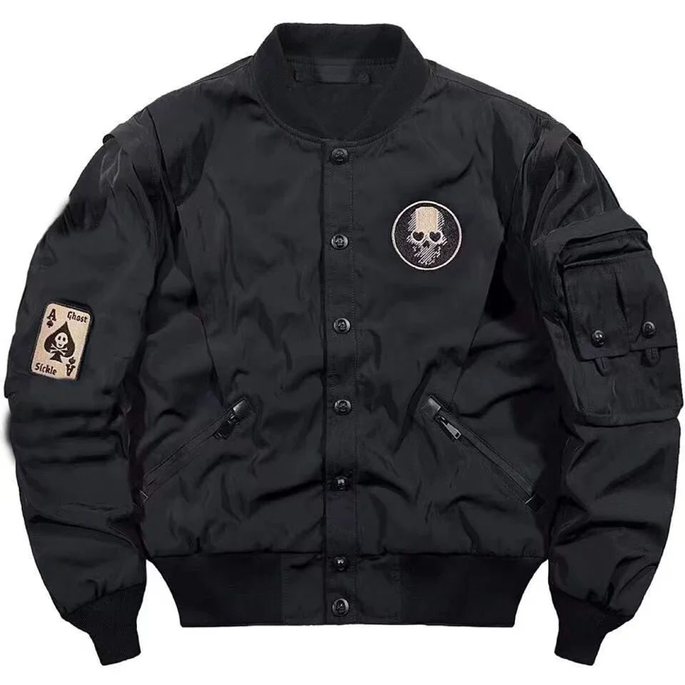 Techwear Varsity Bomber Jackets for Men Skulls Punk God of Death Embroidery Baseball Jacket Streetwear Hip Hop College Coat Male