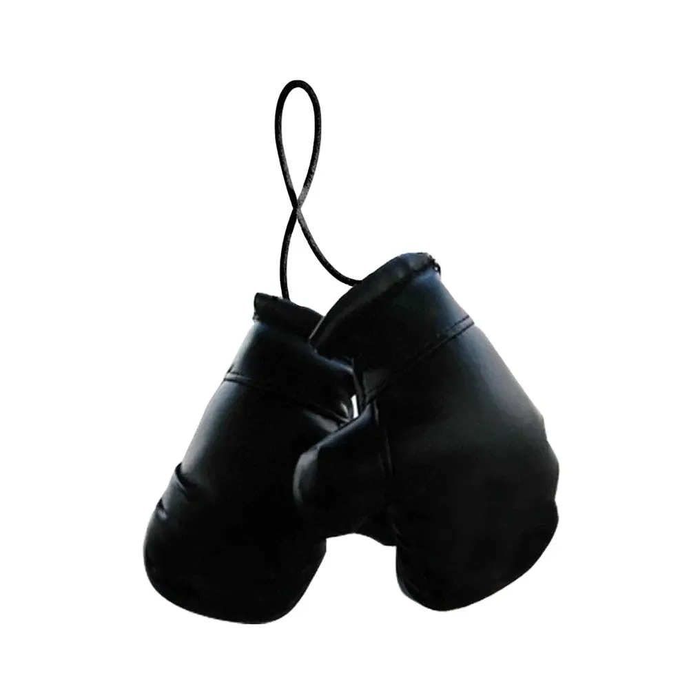High Quality Black Mini Boxing Gloves Keychain with Custom Logo Print Made of Leather and Metal for Hotels