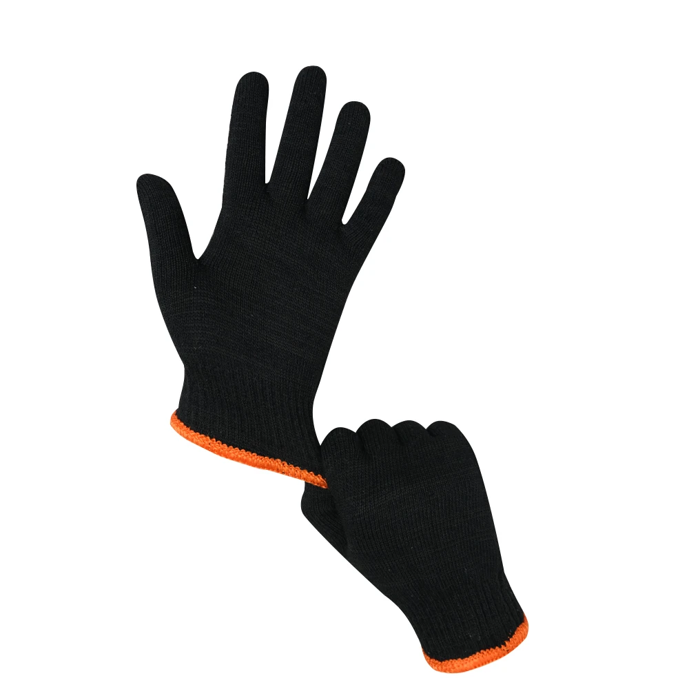 2024 Wholesale 32g/Pair Pure Black Safety Hand Protection Work knitted gloves Cotton Knitted Gloves Black cotton yarn gloves