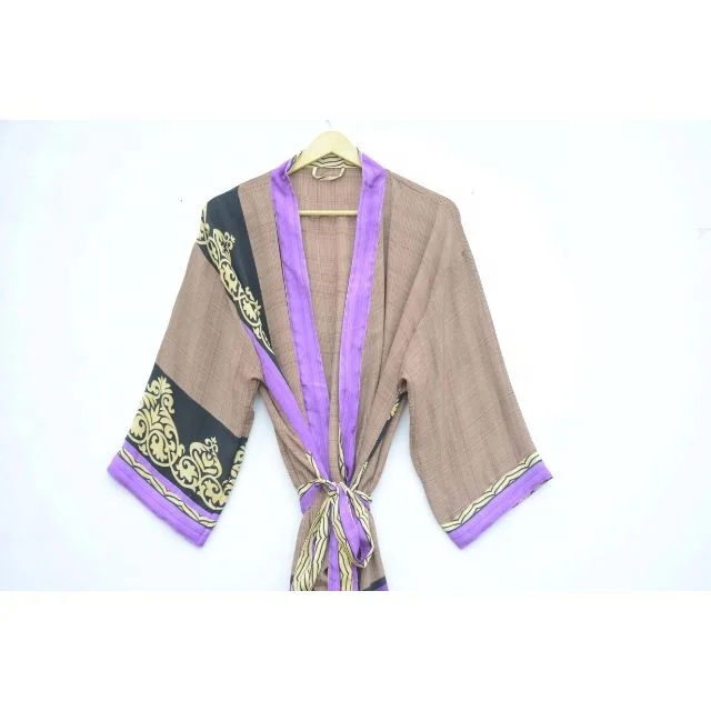 New Arrival Silk Boho Kimono Robe Regal House Robe Luxury Lounge Digital Print Flowy Gown Loungewear