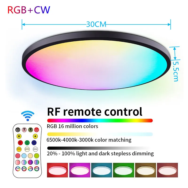 24 Вт круглый ультратонкий Светодиодный потолочный светильник RGB пульт дистанционного управления затемняемый внутренний светильник спальня гостиная современный светодиодный потолочный светильник