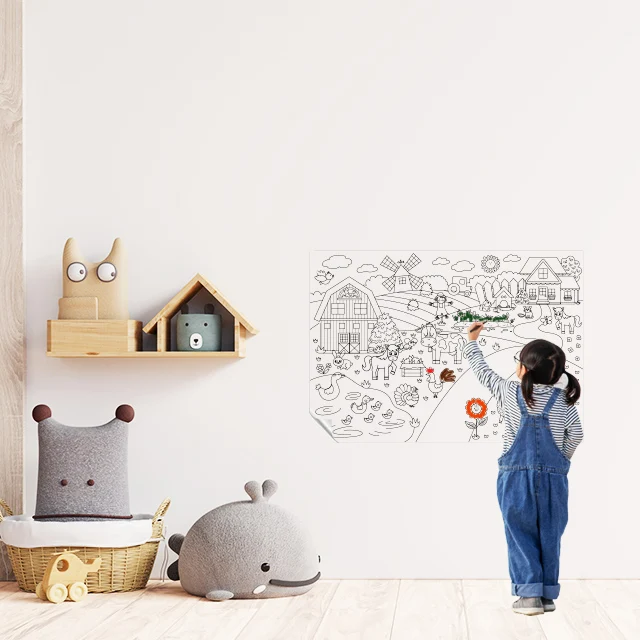 Dry Erase Kids Painting Activity Decal Model-2 Reusable Durable Polystyrene Material Holds The Surface With Static Electricity