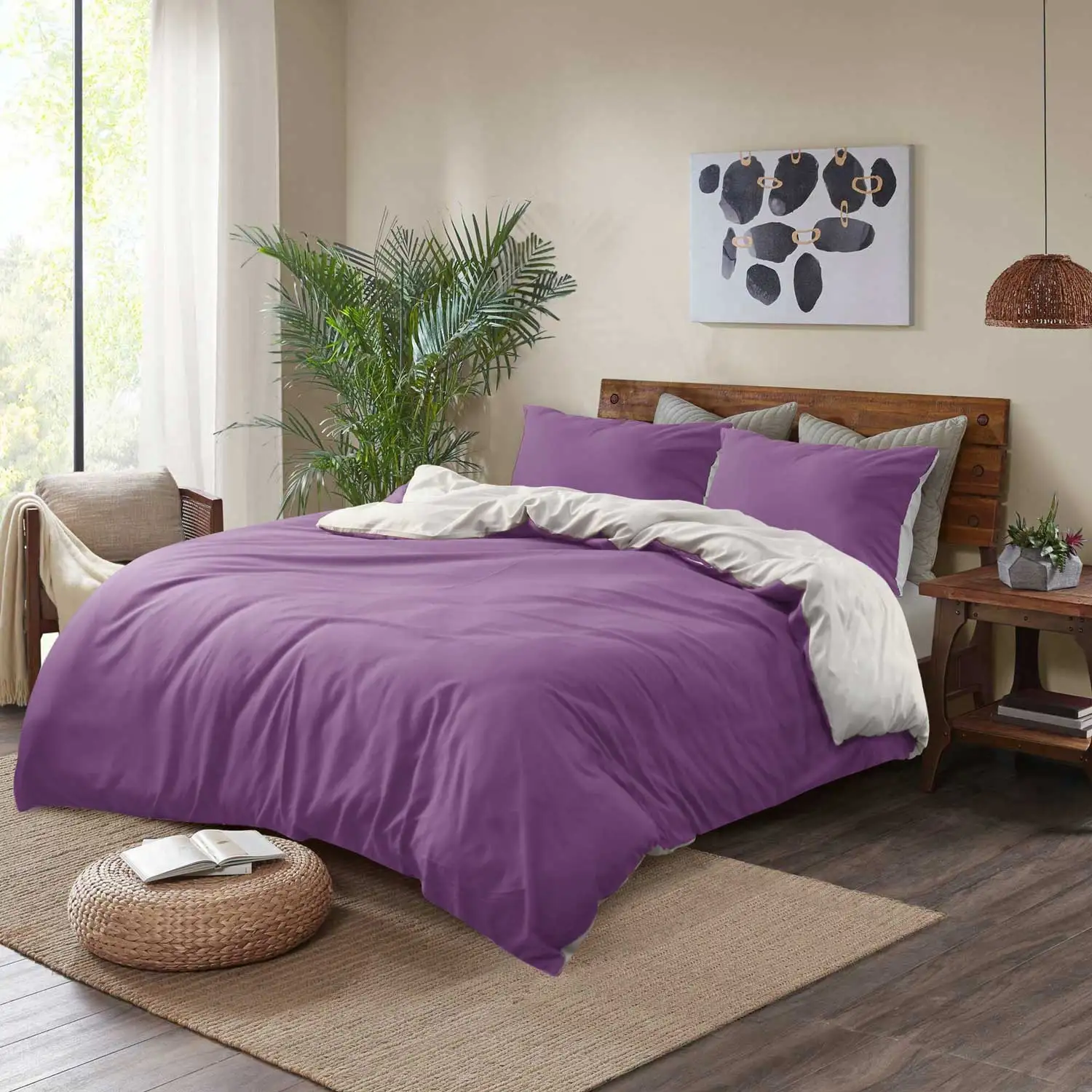 High Quality custom Purple & Silver Reversible Duvet Cover Set bedding set