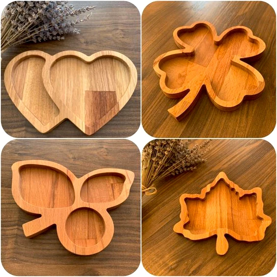 Luxury Design Custom CNC Work Wooden Serving Tray Divided Dish for Nuts Candy Dry Fruits for Parties