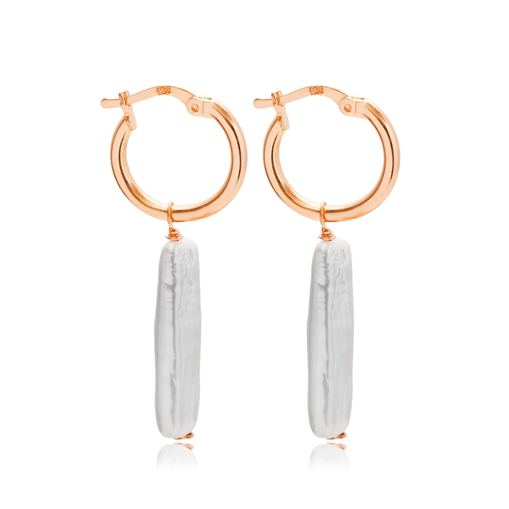 Natural Pearl Design Hoop Dangle Earrings 925 Silver Jewelry Turkish Handcrafted Fine Jewellery