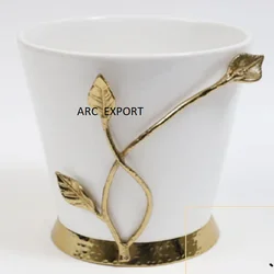 Modern Luxury White Designer Brass Metal With Golden Designing Pot Decoration Antique Decorative Flower Vase