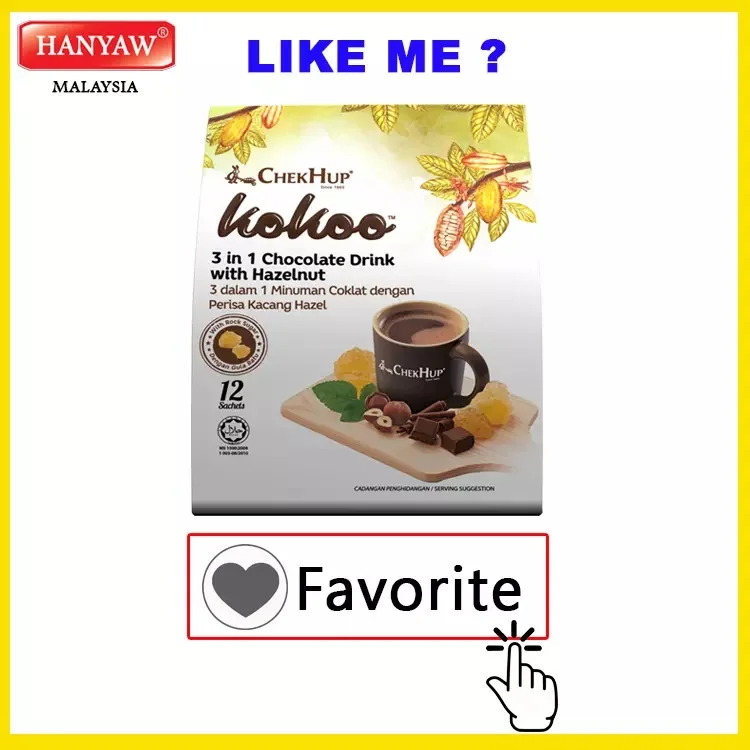 [Malaysia] Fast Shipping + Halal Certified CHEK HUP Kokoo 3 in 1 Chocolate Drink with Hazelnut (40gx12sachetx20packet/Ctn)
