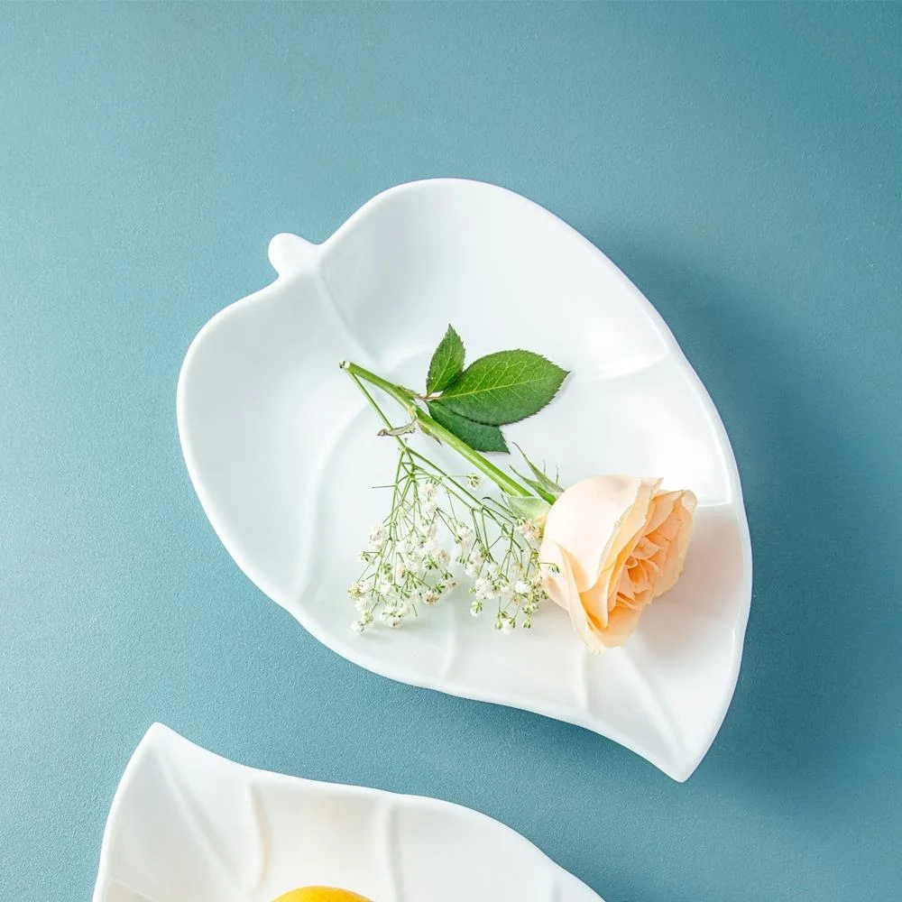 OEM deep leaf white porcelain plate for vegetables and fruits in the buffet from Viet Nam wholesale manufacture
