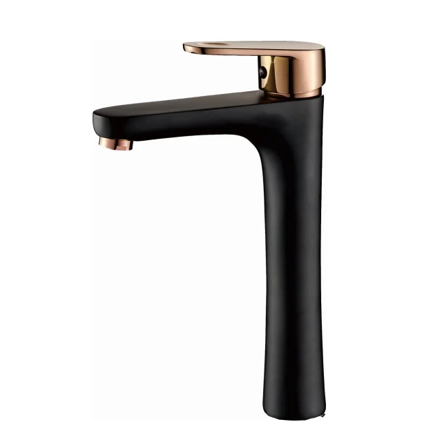 Single Handle Brass Body Waterfall Zinc Alloy Handle Brass Black Bathroom Basin Faucet Hot and Cold Water Mixer Bath