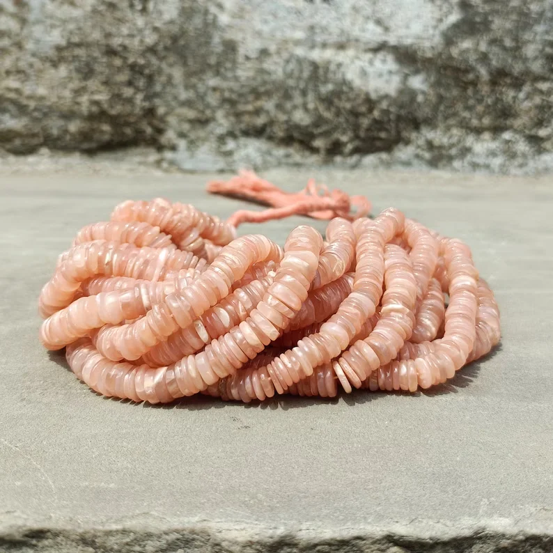 Peach Moonstone Smooth Heishi Tyre Shape Gemstone Beads 7mm Plain Tyre Beads For Jewelry Making 15 inches From India Manufacture