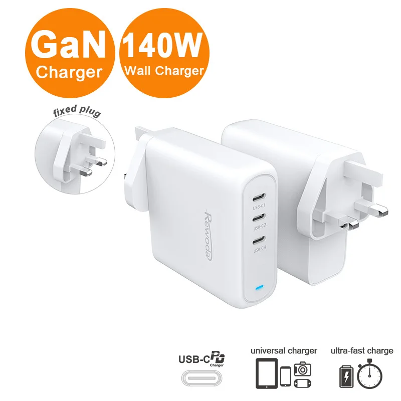 PD3.1 gan 140w charger uk plugs fast wall charger i phone QC BSCI SAA KC certificates mutli portable phone laptop charger usb c