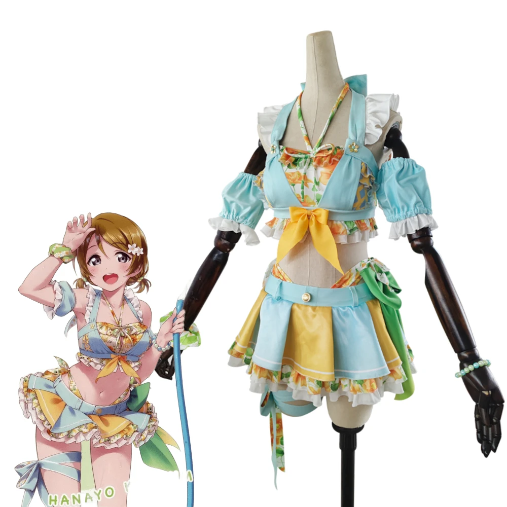 Популярные Jpananese аниме LoveLive Косплей Hanoyo Koizumi летние Бикини Топ и короткие юбки купальник Аниме Косплей Костюм