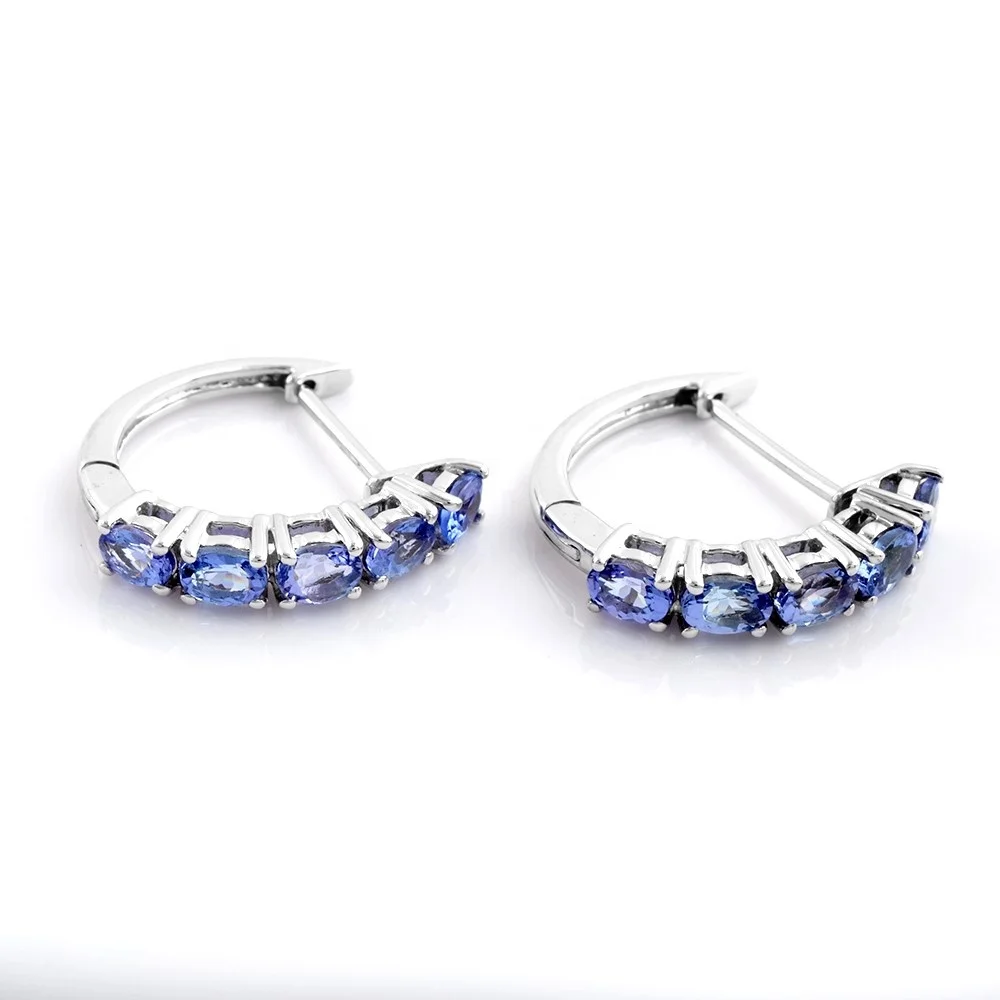 Decent looking for girls Silver Hoop Design 925 Silver Earrings Design with Genuine Real Tanzanite for Working Women