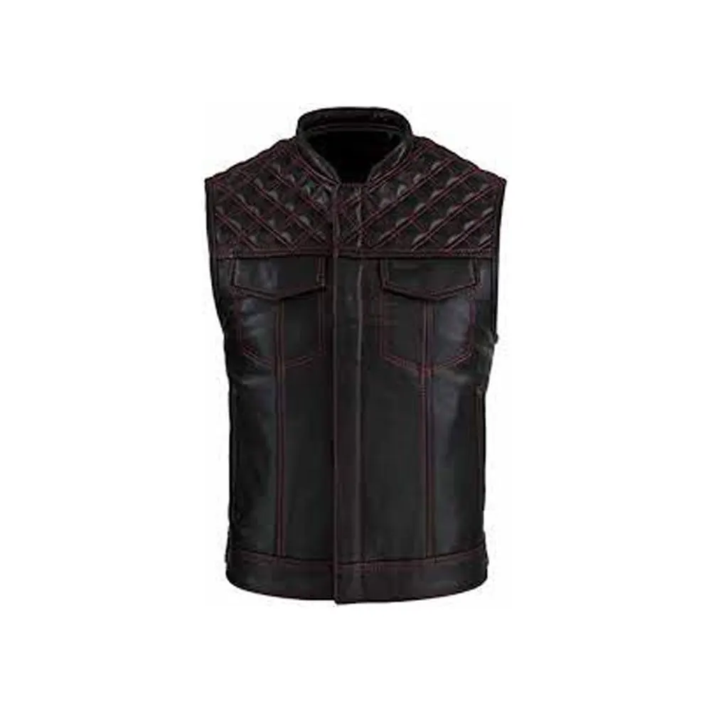 Wind Proof Motorbike Leather Vest OEM ODM Leather Biker Vest