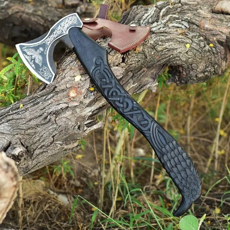 1095 High Carbon Steel Axe With Wood Fiberglass Plastic Handle for Camping Outdoor Cutting and Woodwork