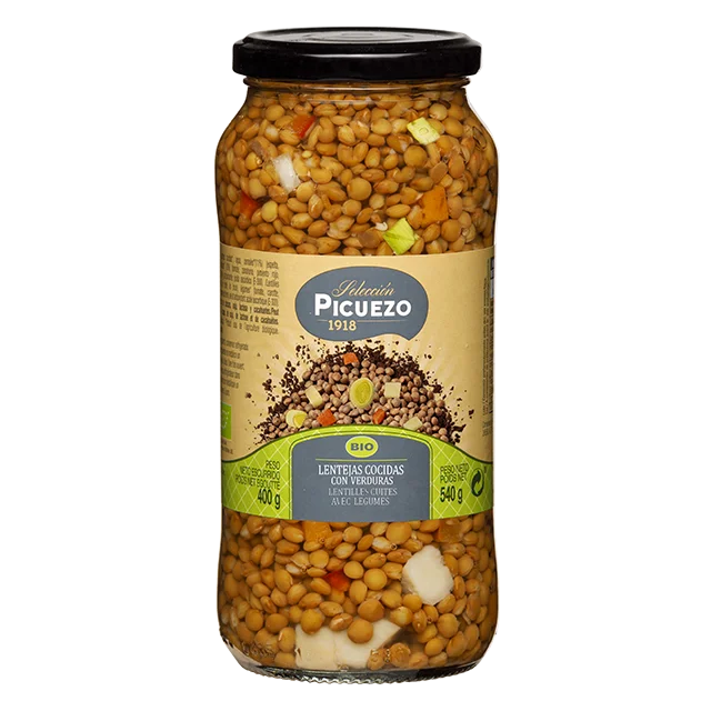 Made in Spain Healthy Ready to Use 540gr Organic Lentils Canned Lentils with Vegetables for Supermarket