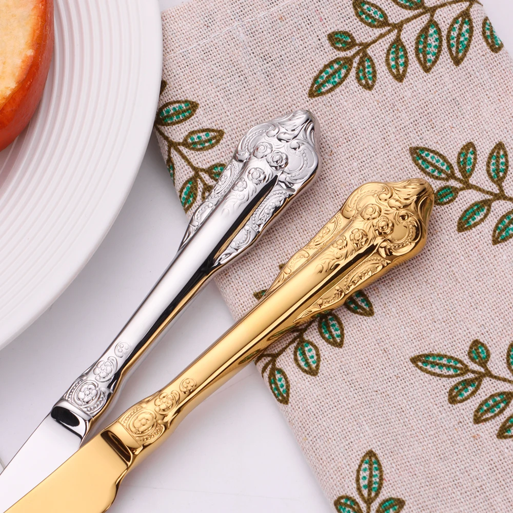 6.9 inch Vintage Butter Spreader Mirror Gold Stainless Steel Butter Knife With Hollow Handle cheese bread butter knife spread