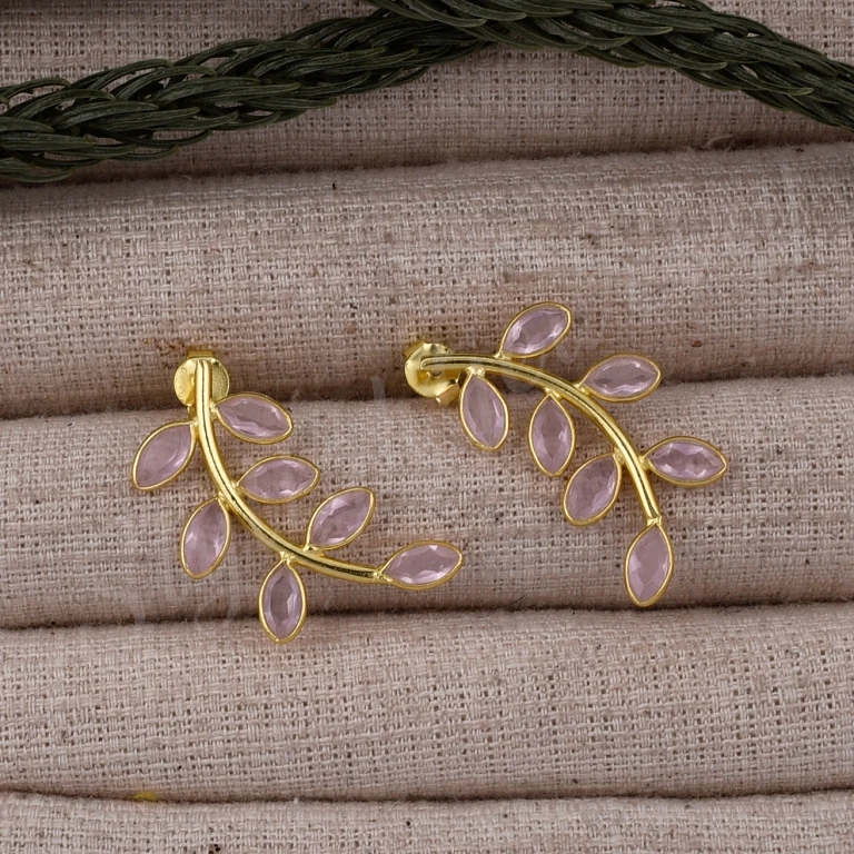 Gold Plated Rose quartz Chandelier Earrings Handmade Jewelry Low Price Sterling Silver Trendy 10 Pairs