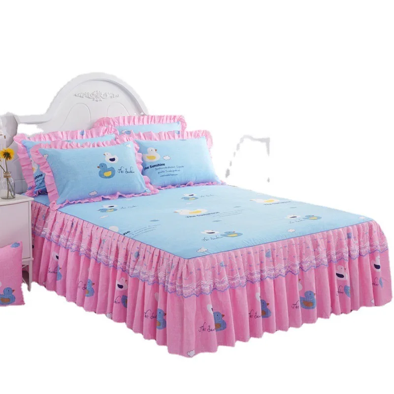 Quilting Bedding Pleated Bed Skirt Luxury cotton 2 pillow case+bed skirt set  romance princess Lace Bed Skirt