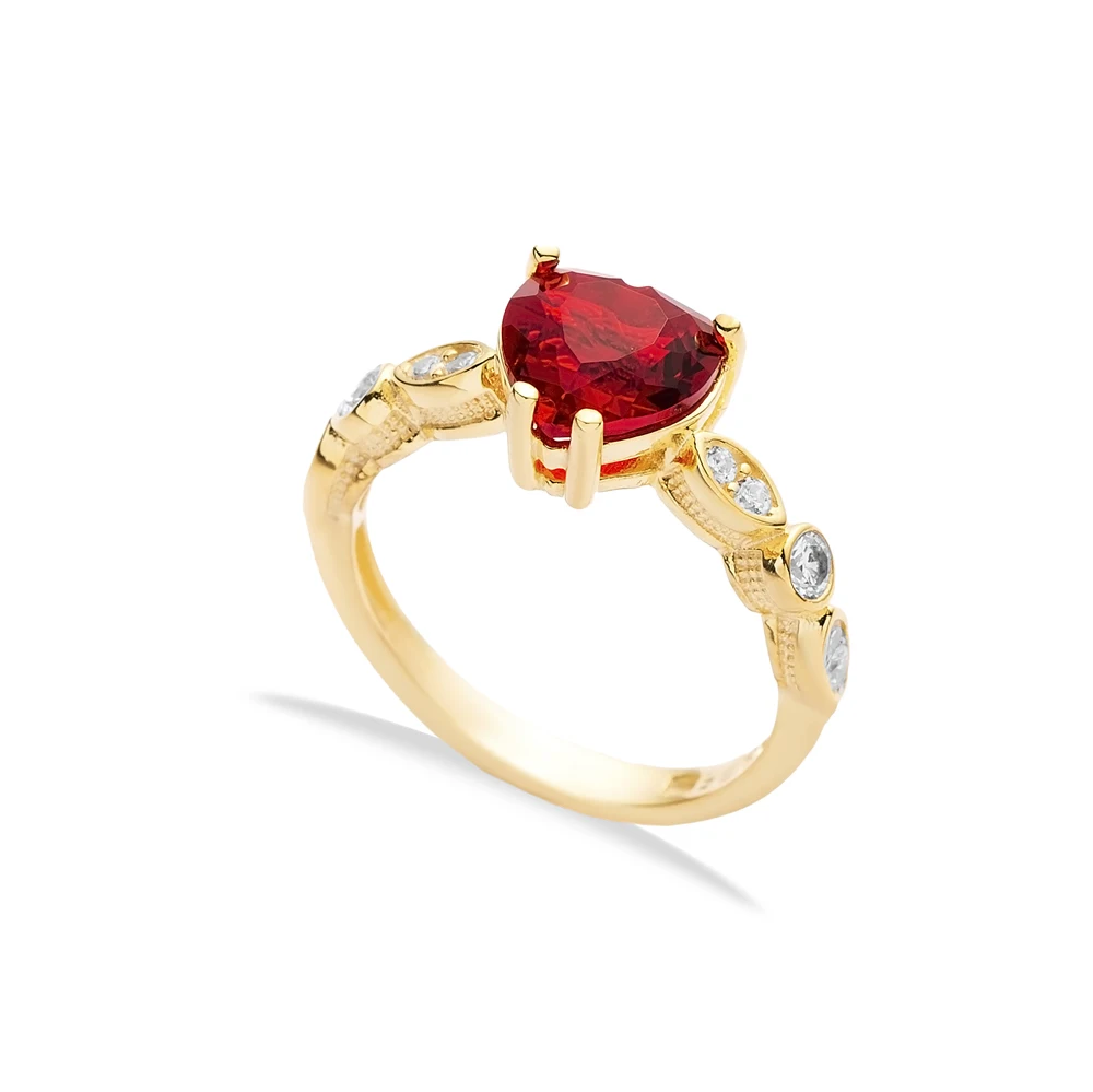 Garnet CZ Stone Heart Design Jewelry Cluster Ring 925 Sterling Silver Online Fine Jewelry