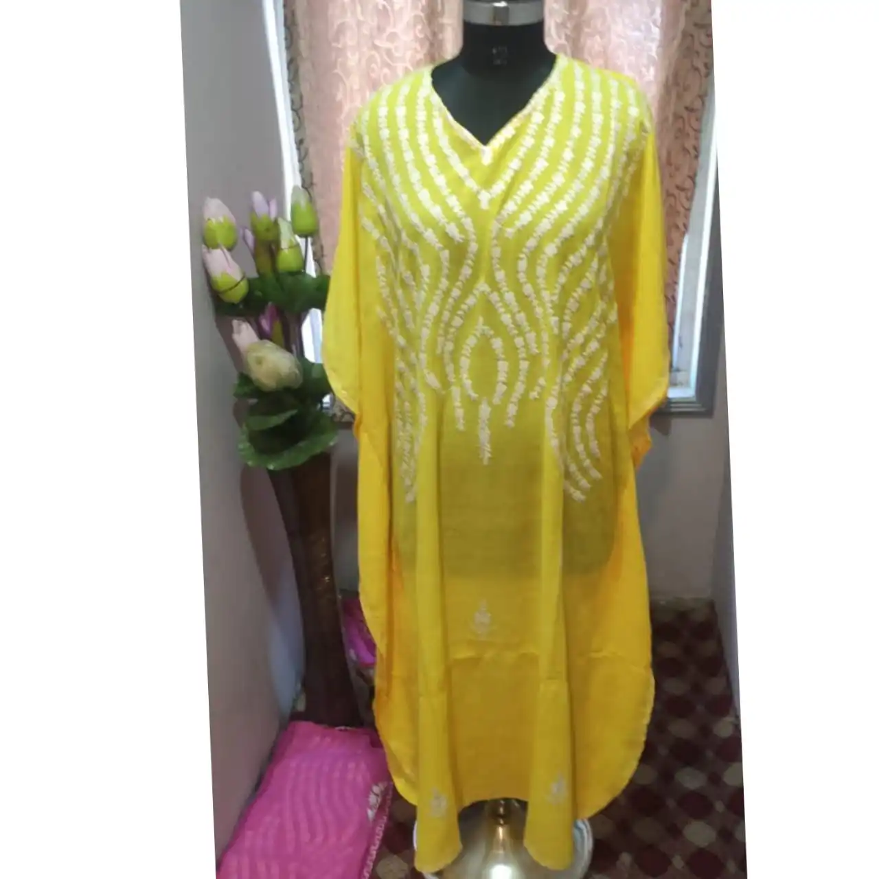 Вышитый хлопок новый дизайн кафтан Kasmiri повседневная одежда платье