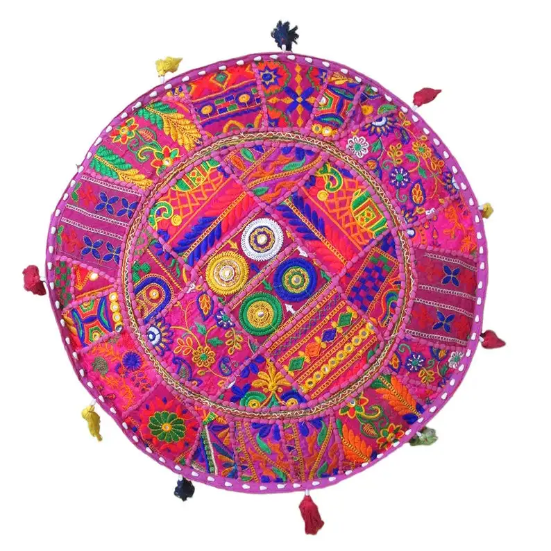 Vintage Ottoman Pouf Covers Indian Patchwork Handmade Footstool Home Decor Round Pouf Stools Cushions Covers
