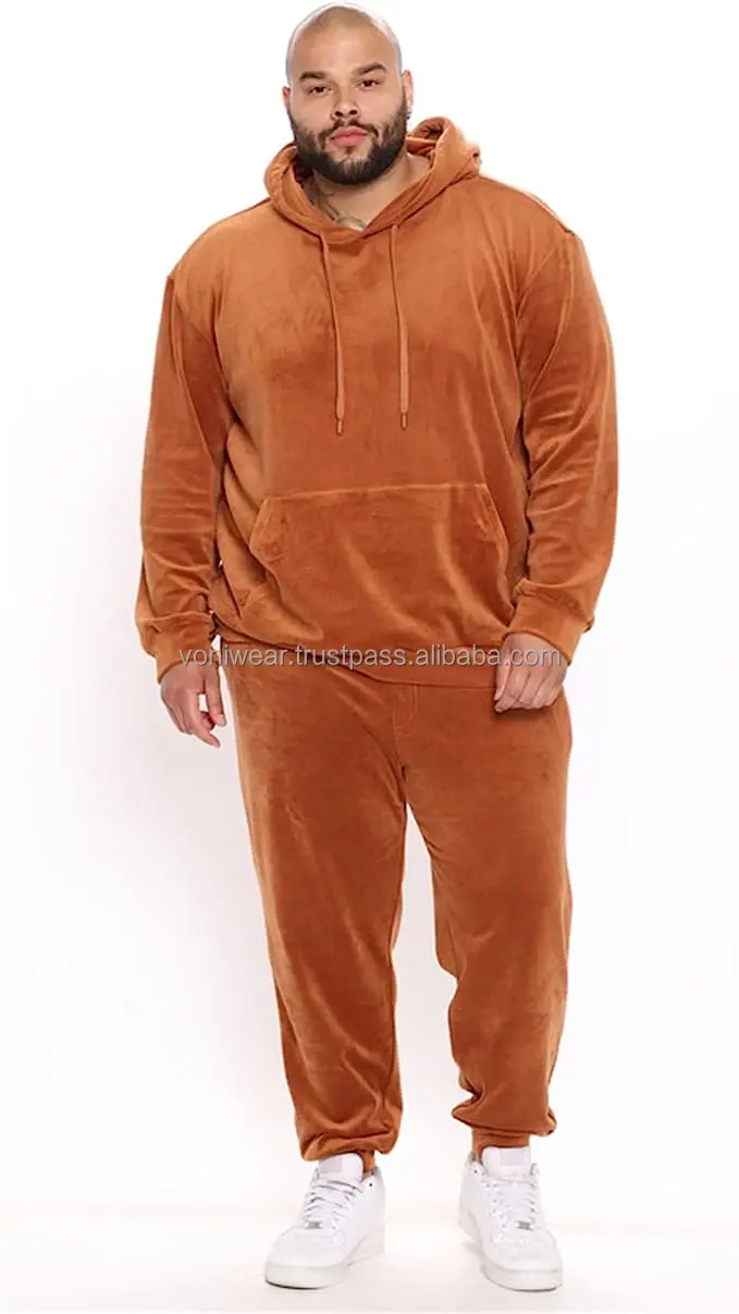 Men 2 piece Velvet Set Hoodie Elastic Pant Casual Velour Tracksuit Custom Design High Quality Mens Velvet Tracksuit