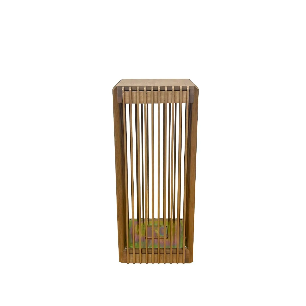Modern Lantern Light Handcrafted from Eucalyptus , the lantern features vertical ribs that produce energy efficient