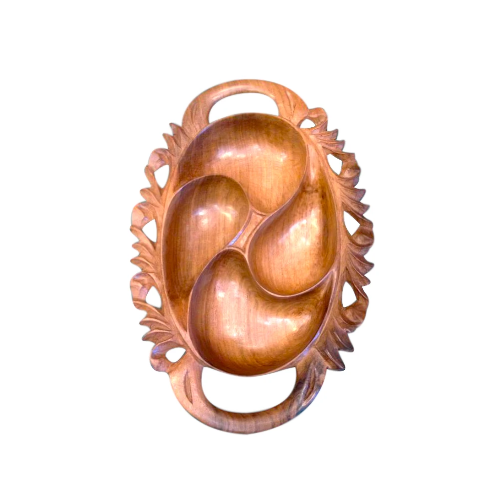 Luxury Design Custom CNC Work Wooden Serving Tray Divided Dish for Nuts Candy Dry Fruits for Parties