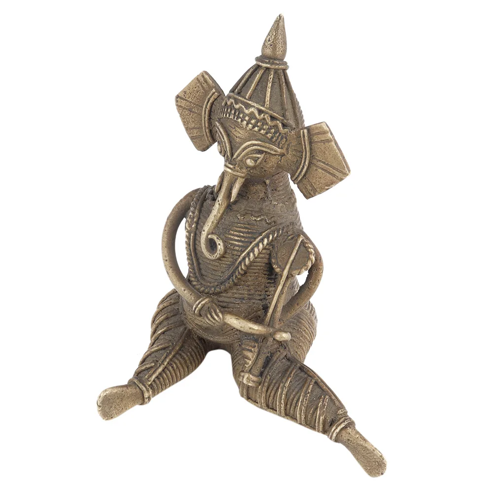 Handmade Indian Brass Antique Sitting Musician Ganesha Sculptures Figurine Statue Home Decor Gift Items Size: 9 x 5 cm SNS-636