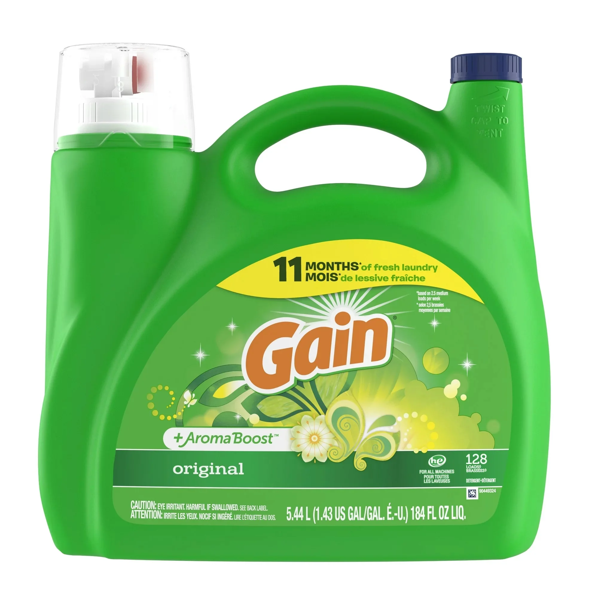 Gain + Aroma Boost Liquid Laundry Detergent, Original Scent, 128 Loads, 184 fl oz,