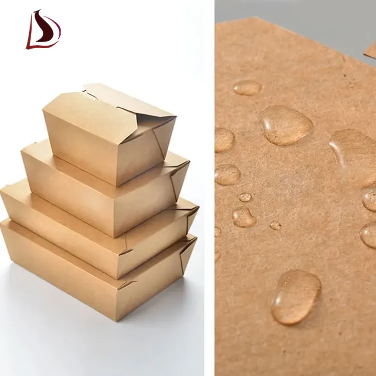 disposable salad takeaway box Outside Printing paper Folding kraft paper salad box take away packaging salad boxes for lunch