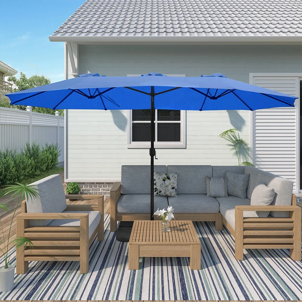 15FT Patio Outdoor Umbrella Market Umbrella Garden Parasol Double-sided Large Patio Twin umbrella