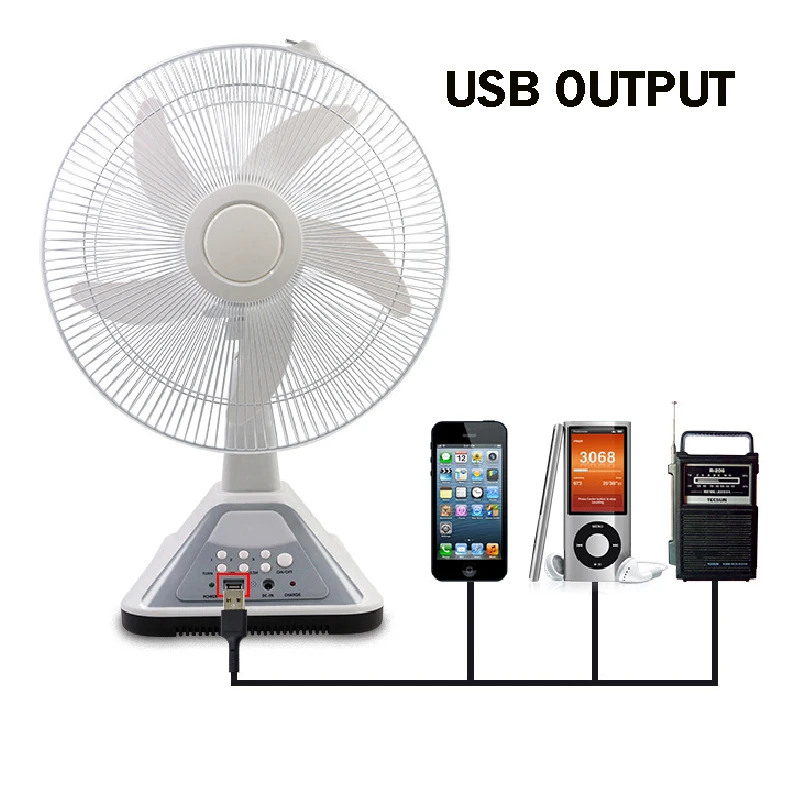 AC/DC 12 inch 16 inch Solar Electric Fan Cooling Rechargeable table fan  solar fan with solar panel  solar fan with lights