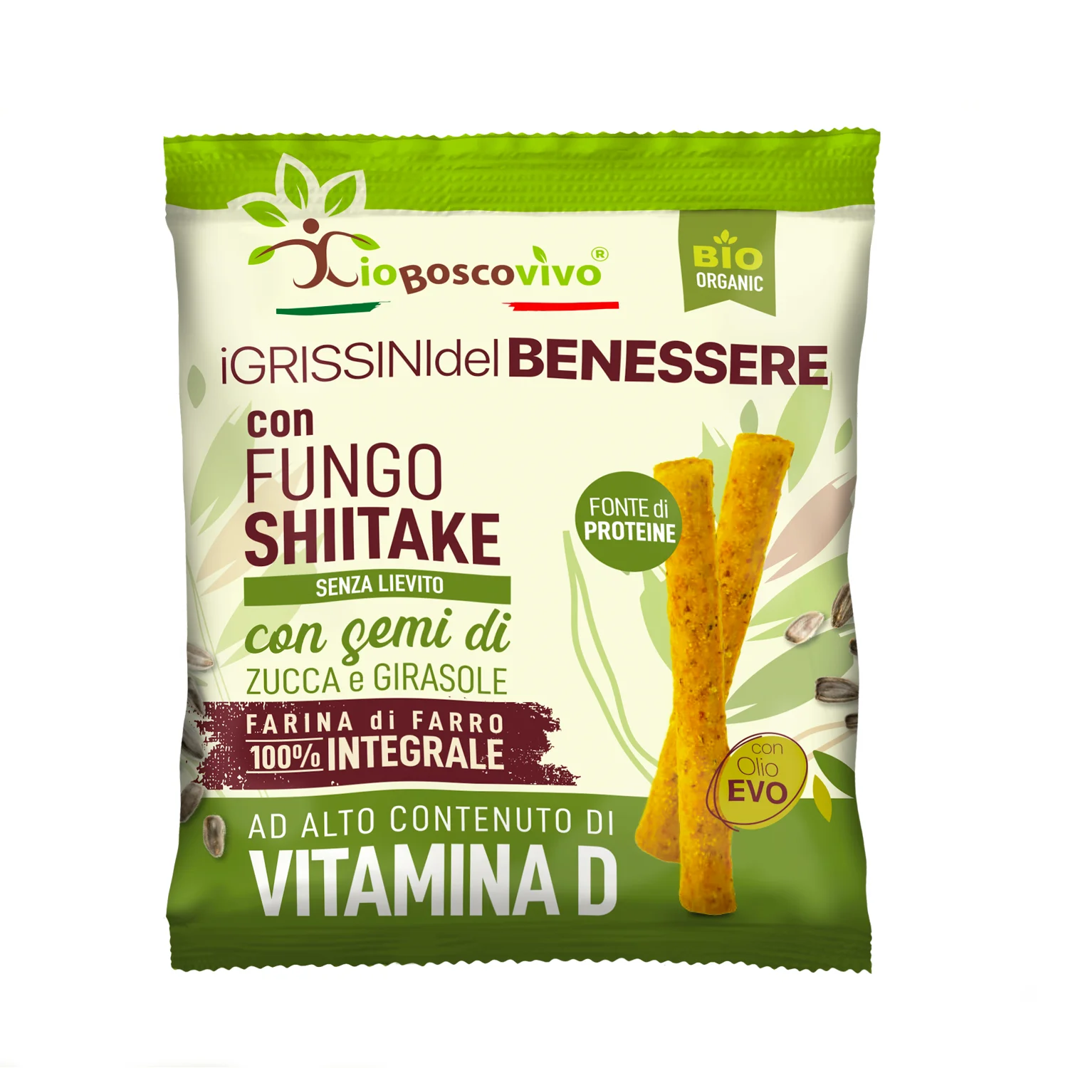 Top quality italian Bio HEALTHY vitamin D rich SHIITAKE whole wheat breadsticks pumpkin sunflower seeds 50gx10 sachet For Export