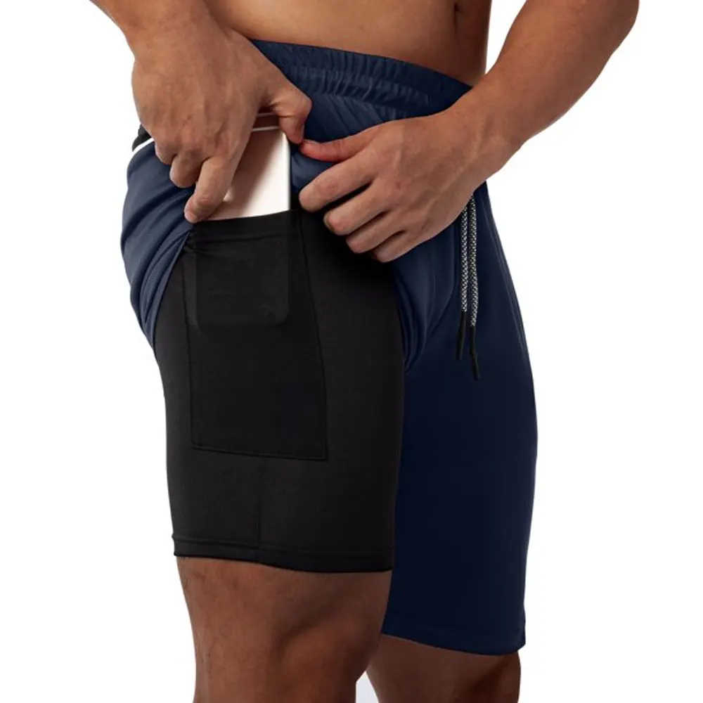 Mens Workout Shorts 2 in 1 Stretch 5 inch Inseam Gym Shorts Running Shorts with Compression Liner Zip Pocket