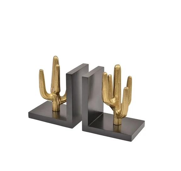 Brass Plated Gold Metal Book Shelves Cactus Shape Gold Metal Bookends Office School Collage Decorative Item Books Shelf Bookends