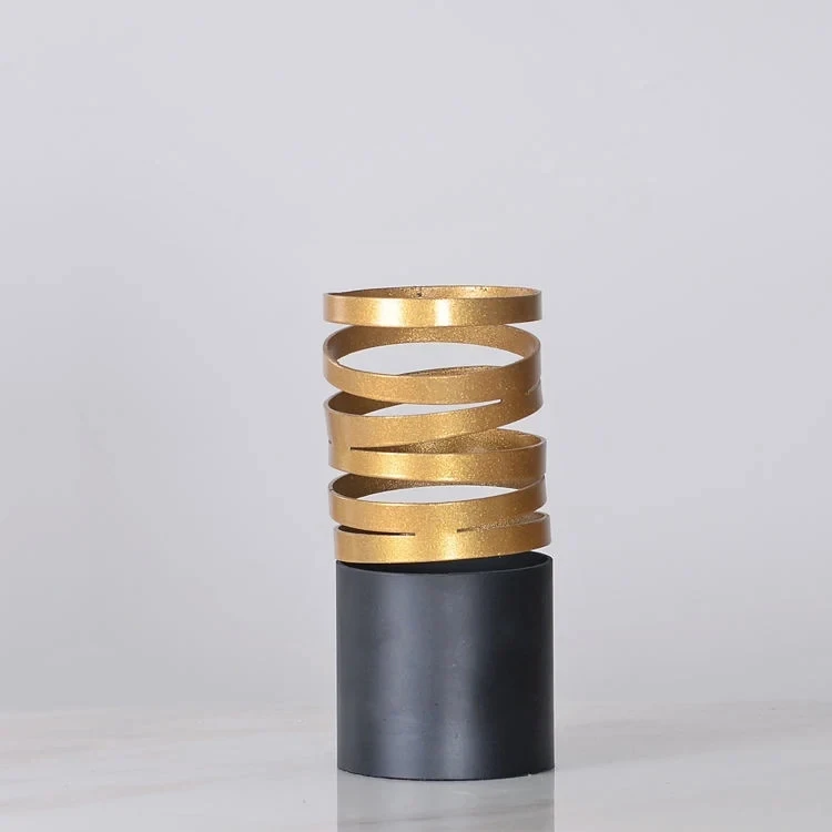 Home decoration modern design gold black spiral cylindrical flower metal vase Golden flower vase office decor modern design
