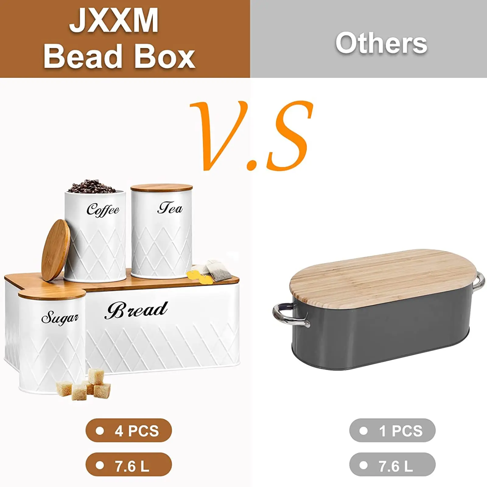 Custom White  Kitchen Tea Coffee Sugar Canisters Jars Tins Sets storage canister With Bamboo Lids