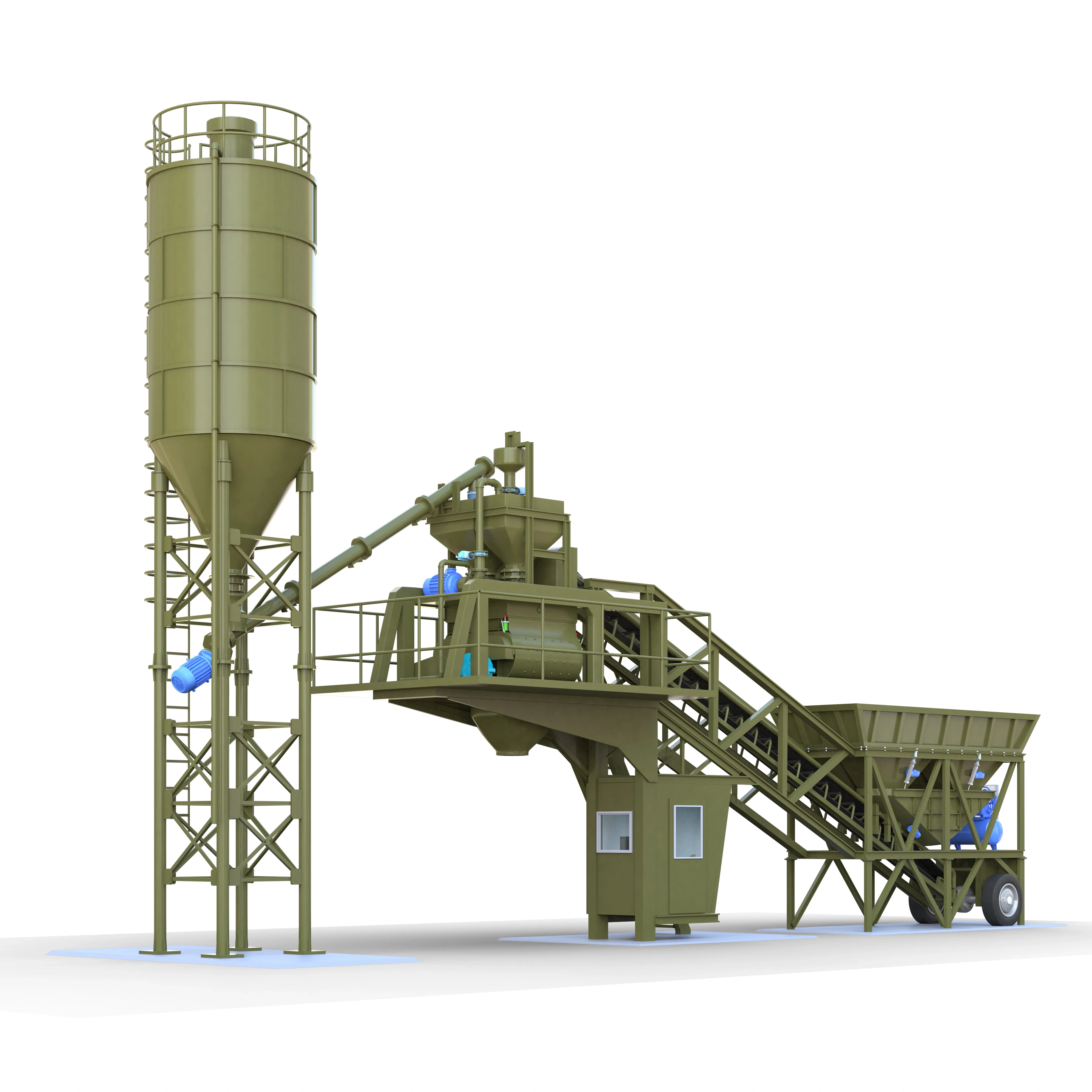 35m3/h mobile type concrete batching plant with horizontal cement silo