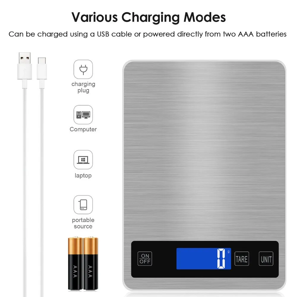 Tempered Glass Waterproof Food Scale 5kg 10kg 15kg Large Capacity Stainless Steel Platform Kitchen Scale