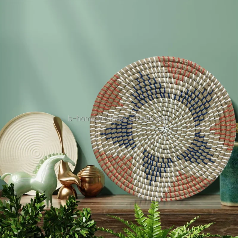 Wall Basket Decor Boho Home Decor | Round handicraft Rattan Basket | Hanging Wall Decor for Home Bedroom, Kitchen, Living Room