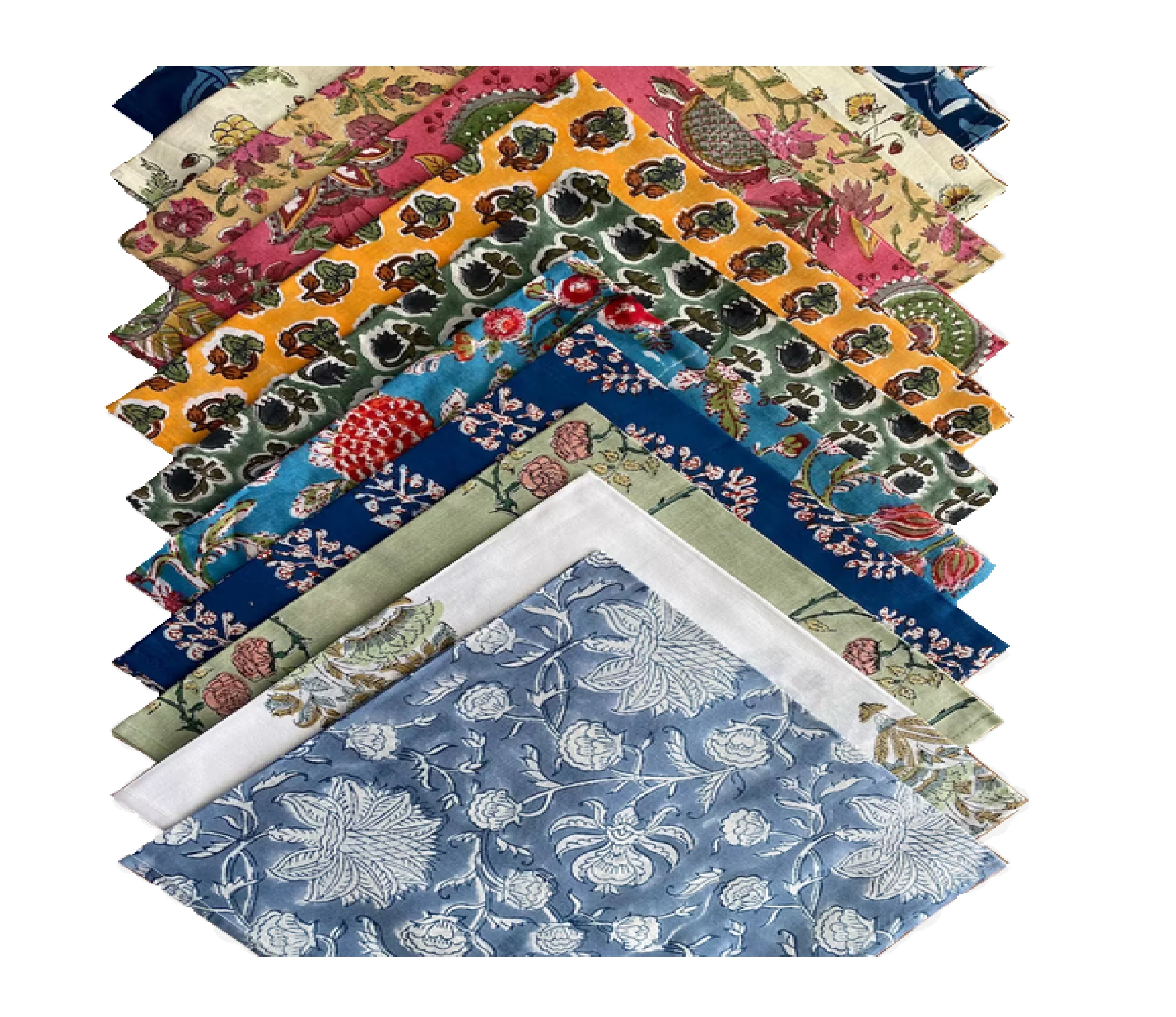 Factory Direct Supply 100% Cotton Handmade Block Floral Print Ethnic Assorted Custom Hotel Restaurants Dinner Table Napkins Set