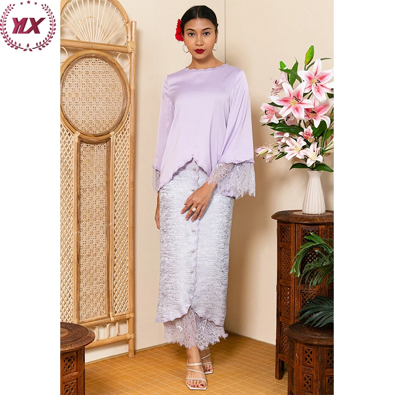 Muslim Songket Baju Kurung Malaysia Modern Design Long Sleeve Batik Dresses  Indonesia Kebaya Printing Modern Baju Kurung