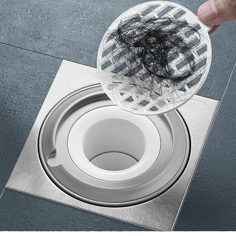 Home Long Round Water Strainer Catcher Hair Blocking Plastic Cover Tile Insert Bathroom Floor Drain