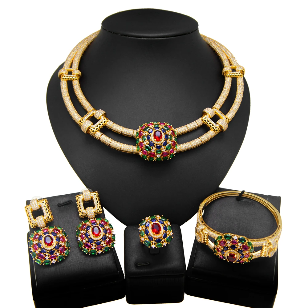 Zhuerrui Hot Selling Artificial American Diamond Jewelry Set Ladies Fashion Jewelry Set zircon jewelry set HZ211205211