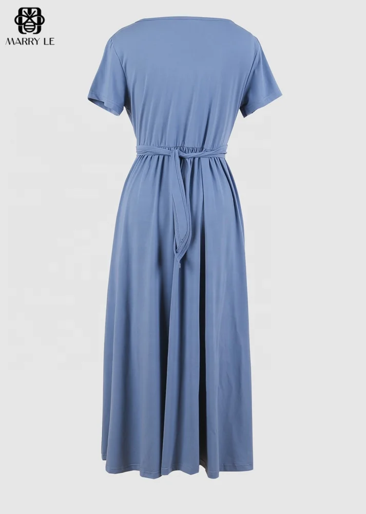 WRAP NURSING DRESS - DARK BLUE KNIT - MD429 A versatile wrap breastfeeding dress style with soft breathable fabric