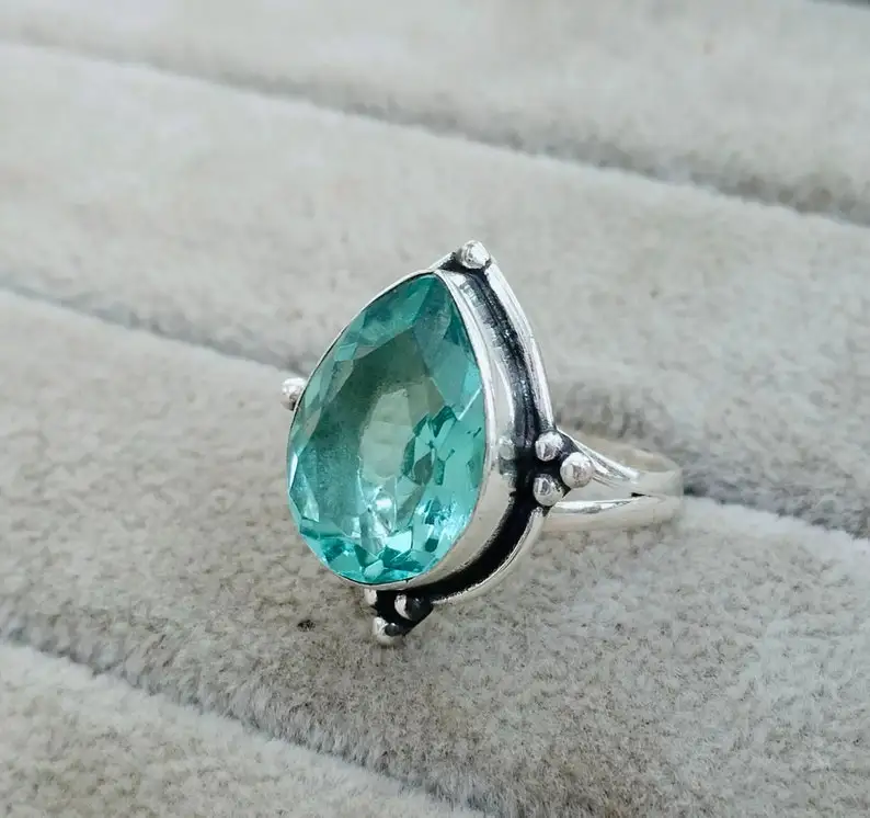 Natural Aquamarine Gemstone Ring 925 Sterling Silver Genuine Blue Stone Statement Ring, Beautiful Wedding Gift Ring